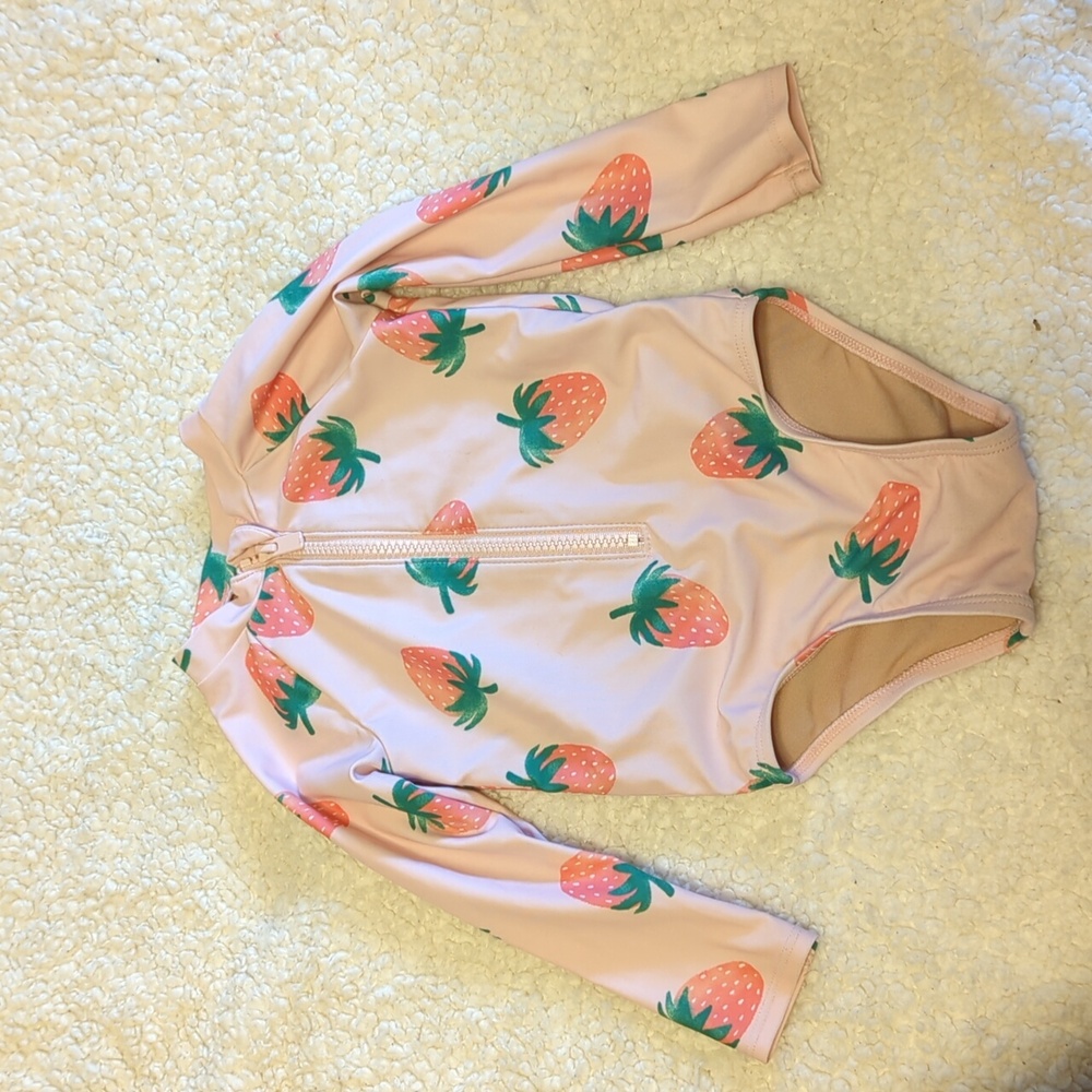 Old Navy baby toddler swimsuit rash guard pink strawberry